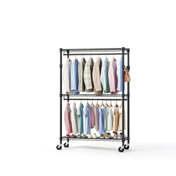 IZEUK Heavy Duty Black Garment Rack Model Z1 3‑Tier with Rods-4
