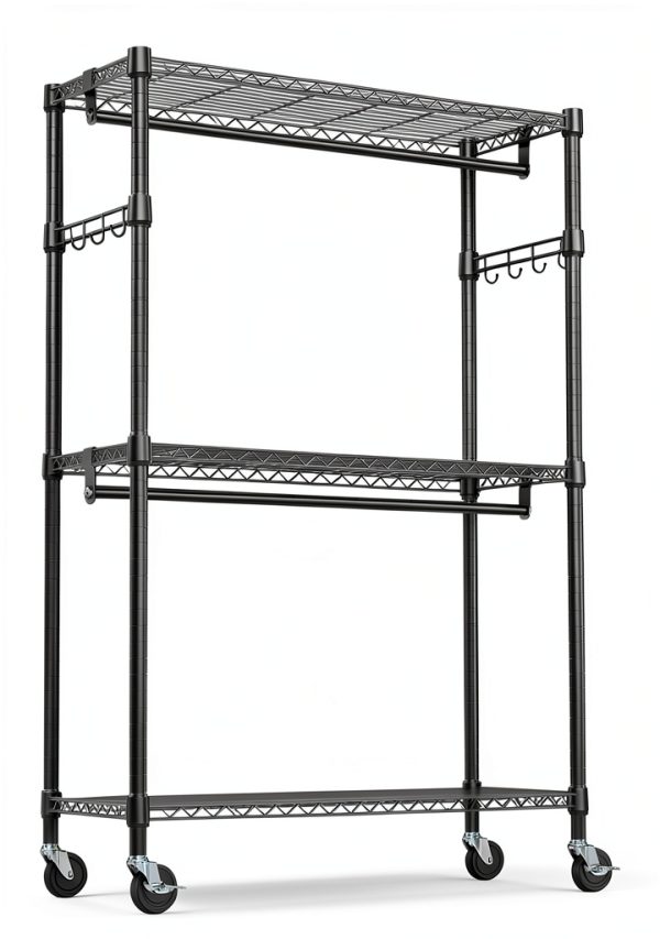 IZEUK Heavy Duty Black Garment Rack Model Z1 3‑Tier with Rods-1