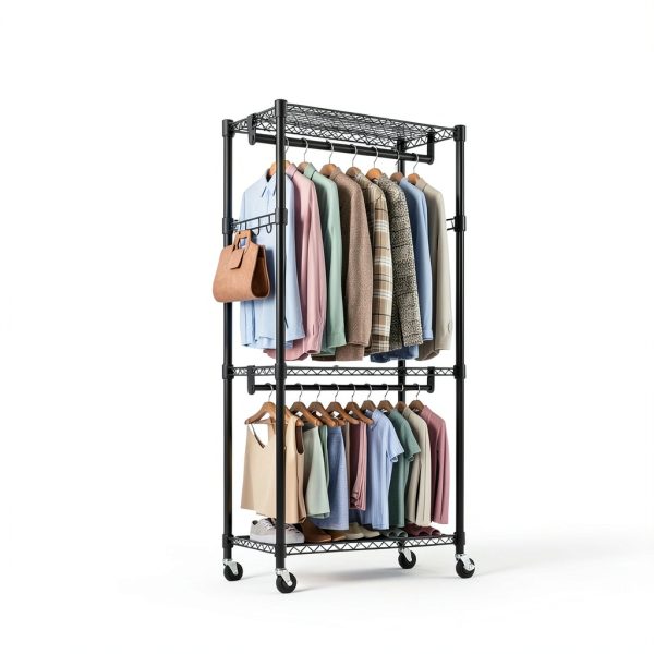 IZEUK Heavy Duty Black Garment Rack Model Z1 3‑Tier with Rods-5