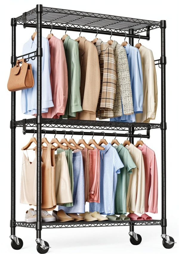 IZEUK Heavy Duty Black Garment Rack Model Z1 3‑Tier with Rods-0