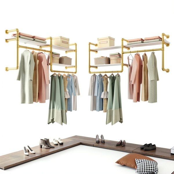 Industrial Closet Rack Gold Wall Mounted Shelf by EDCB-0