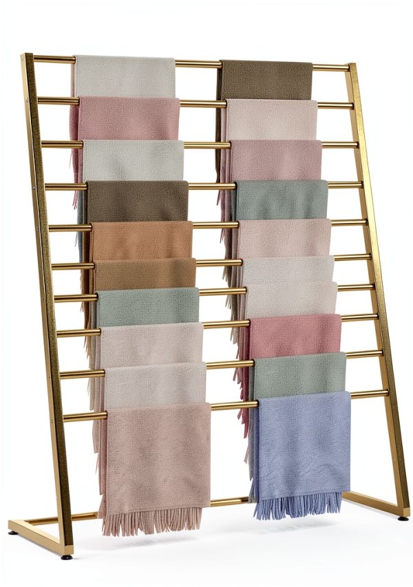 BIFCIOFH Gold Metal Scarf Rack Stand 10 Shelf Organizer 120cm-0