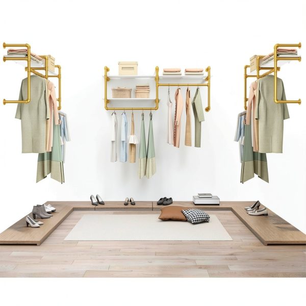 Industrial Closet Rack Gold Wall Mounted Shelf by EDCB-4