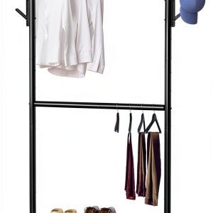 Simple Houseware Double Rod Garment Rack with Wheels Black Metal-0