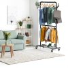 Simple Houseware Double Rod Garment Rack with Wheels Black Metal-3