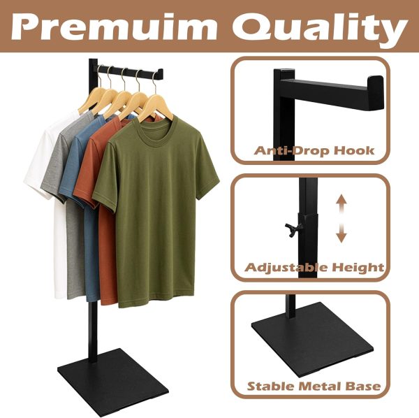 Standing Clothes Rack, 21" - 36" Height Adjustable Clothes Hanger Rack Stand, Metal Clothes Rack, Clothing Display Rack, Garment Display Stand for Thrift Shops and Retail Store, Black, 1Pack-3