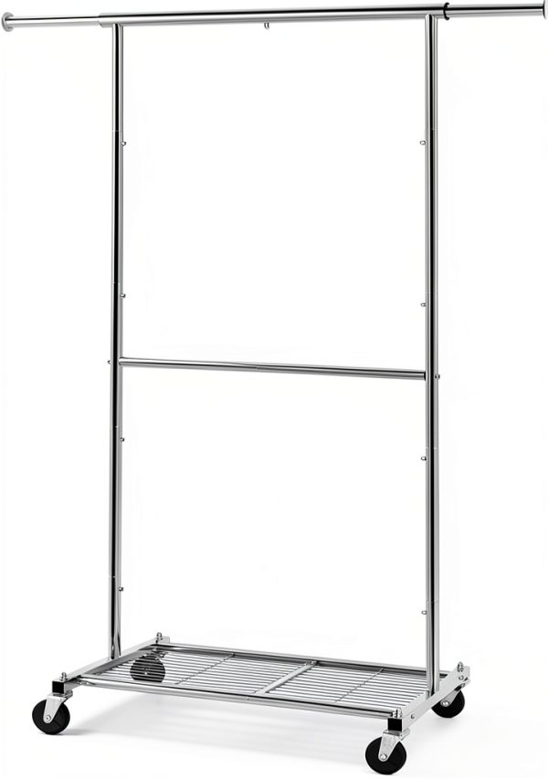 Simple Trending Garment Rack Organizer with Wheels Extendable Chrome-0