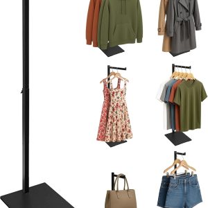 Standing Clothes Rack, 21" - 36" Height Adjustable Clothes Hanger Rack Stand, Metal Clothes Rack, Clothing Display Rack, Garment Display Stand for Thrift Shops and Retail Store, Black, 1Pack-0