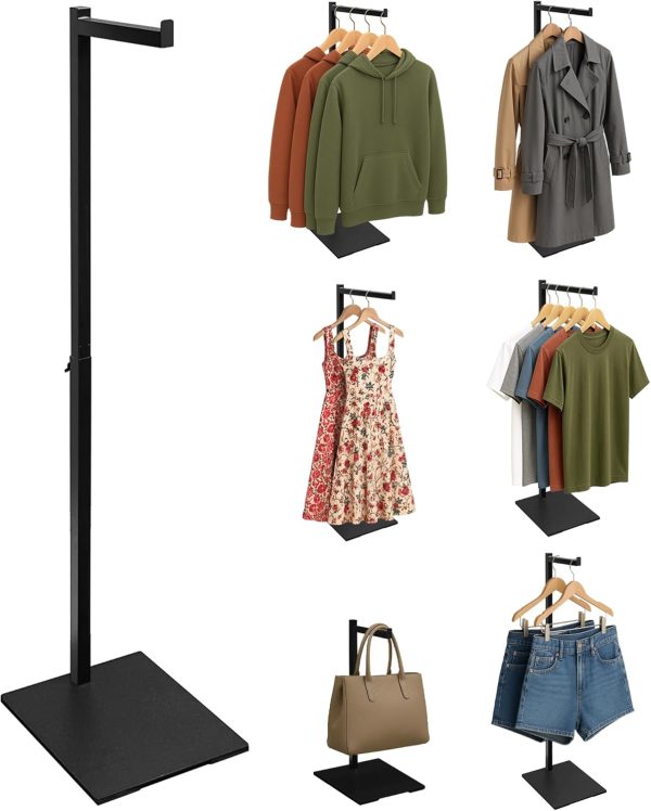 Standing Clothes Rack, 21" - 36" Height Adjustable Clothes Hanger Rack Stand, Metal Clothes Rack, Clothing Display Rack, Garment Display Stand for Thrift Shops and Retail Store, Black, 1Pack-0