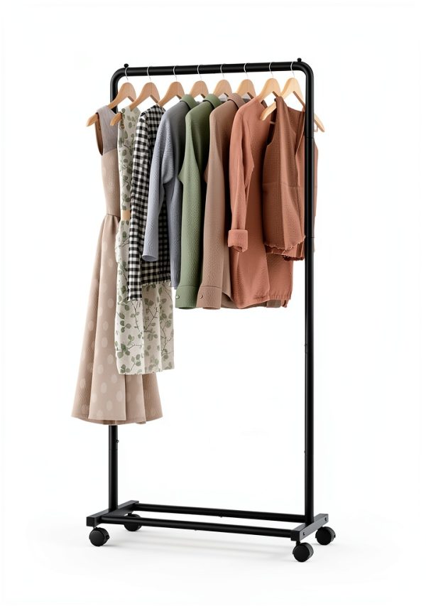 Clothes Rack - Clothing Rack with Wheels, Multi-Functional Clothing Racks for Hanging Clothes and Shoes, Large Capacity Garment Rack for Bedroom, Living Room and Office, Black, Medium-1