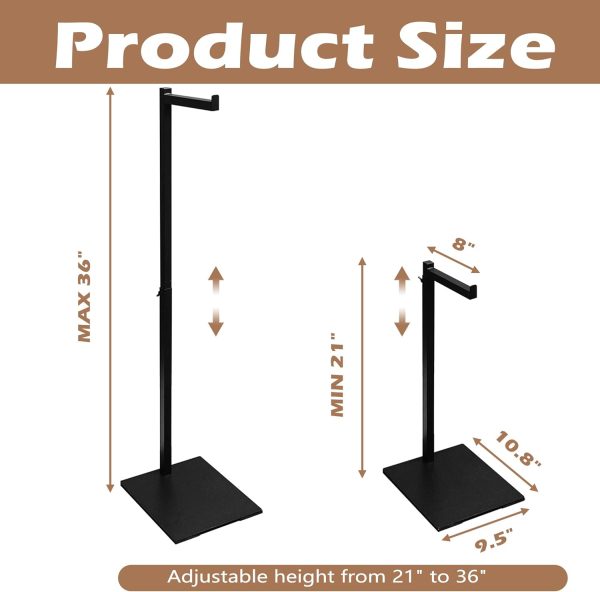 Standing Clothes Rack, 21" - 36" Height Adjustable Clothes Hanger Rack Stand, Metal Clothes Rack, Clothing Display Rack, Garment Display Stand for Thrift Shops and Retail Store, Black, 1Pack-2