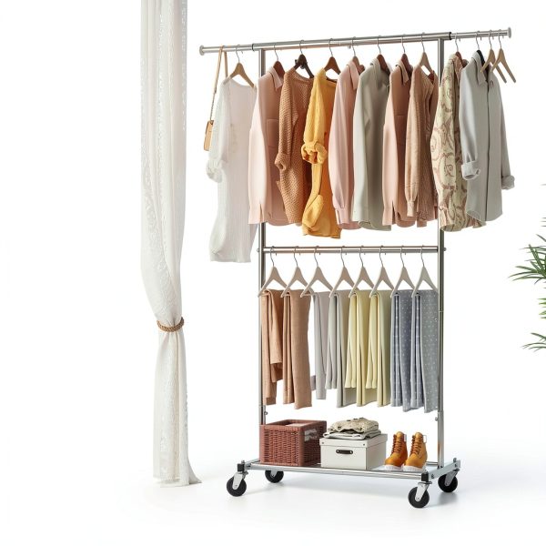 Simple Trending Garment Rack Organizer with Wheels Extendable Chrome-1